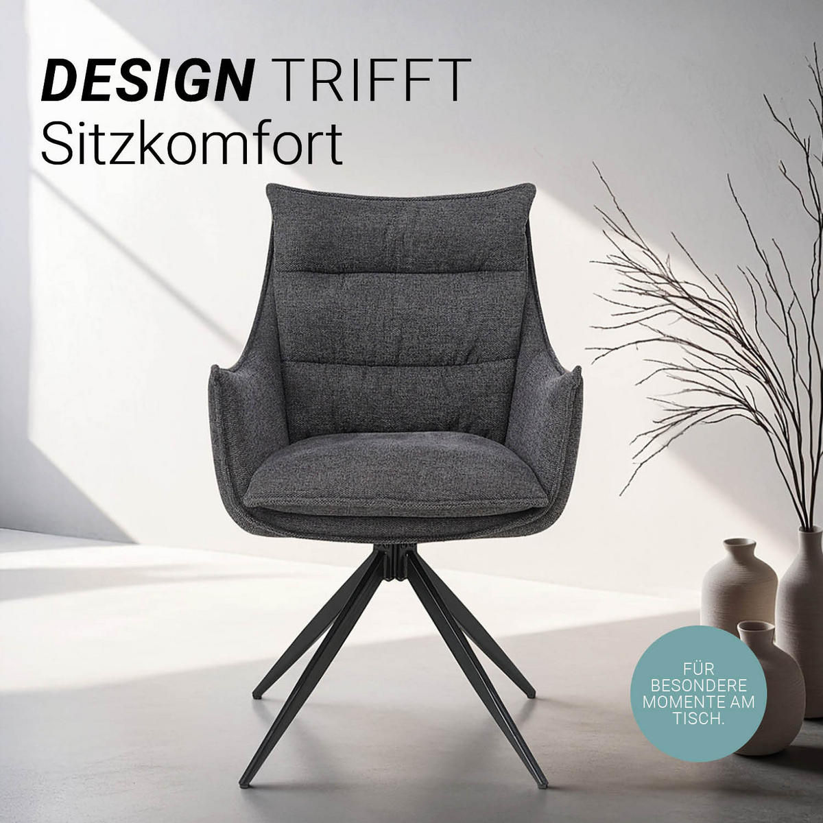 ARMLEHNSTUHL in Stahl drehbar Anthrazit - Anthrazit, Textil (57/87/62cm) - Homestyle4u