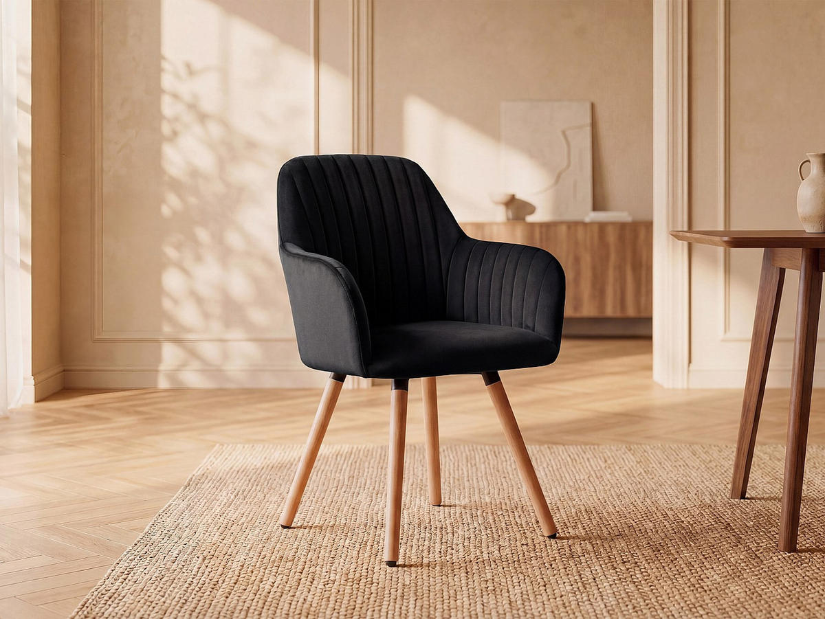 STUHL - 56 cm x 58 cm - Samt, Stoff - Schwarz - ELEANA - Schwarz, Textil (56/85/58cm) - Vente-Unique