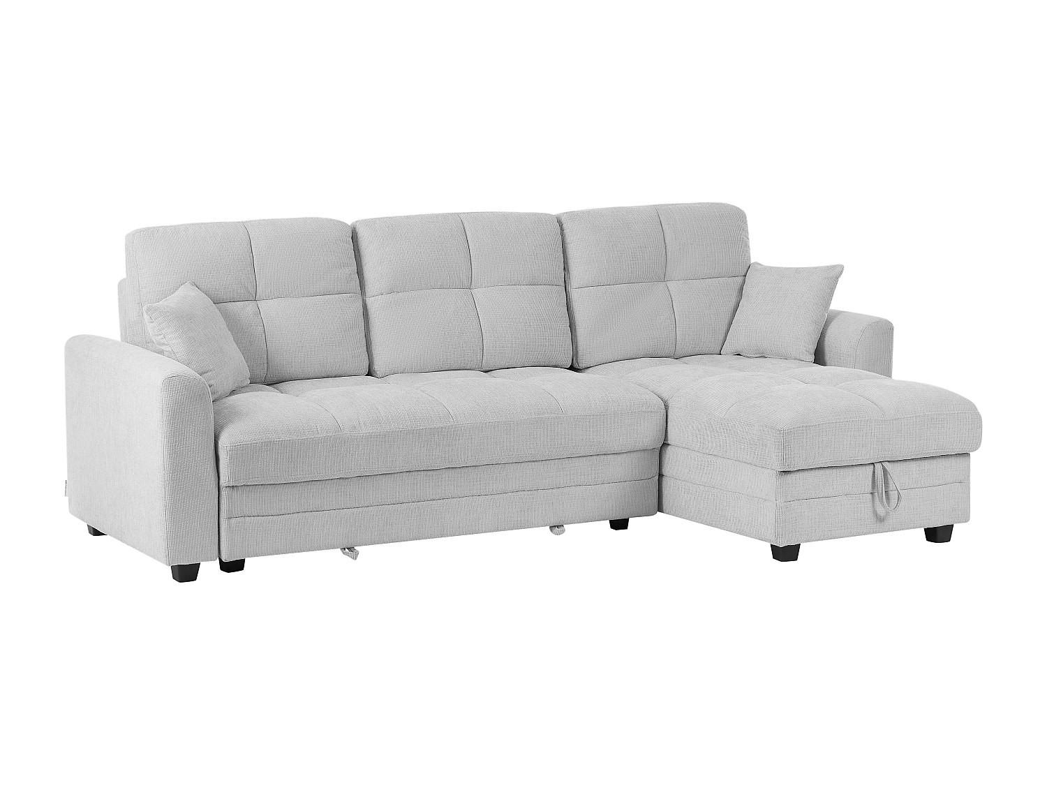 ECKSOFA mit Schlaffunktion & Ecke wechselbar - Chenille-Stoff - Hellgrau - LUMARIO - Hellgrau, Textil (260/155cm) - Vente-Unique