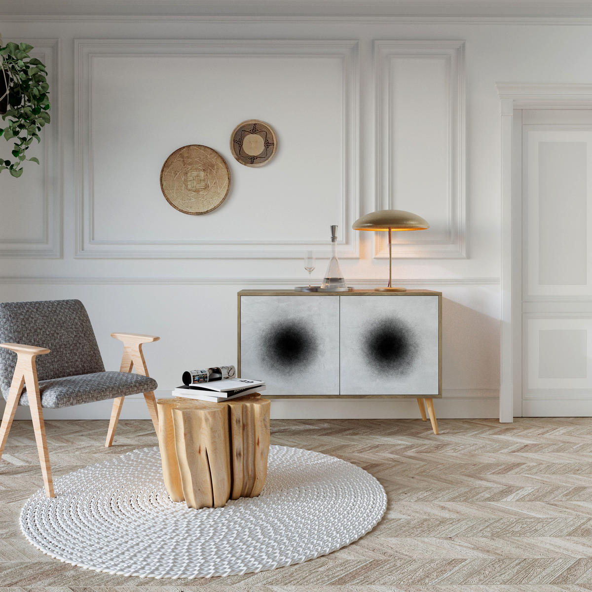 SIDEBOARD BLACK HOLE, Eicheneffekt, 111x42x77,5 cm, 2 Türen - Eichefarben/Buchefarben, Holzwerkstoff/Buchenholz (111/77.5/42cm) - SpaceRebels
