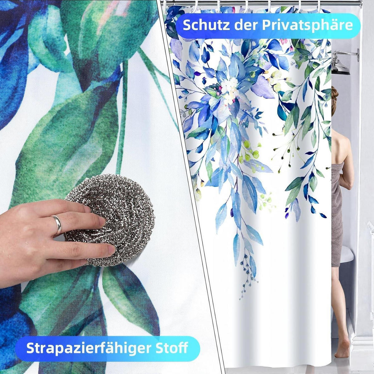 DUSCHVORHANG mit Haken Blau 200 x 240 cm - Blau, Textil (240/200cm)