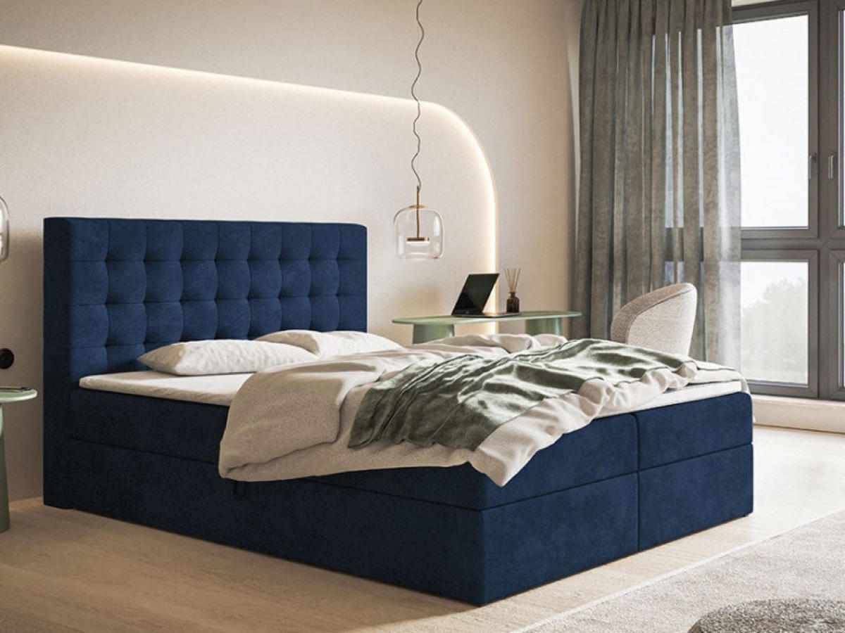 BETT Blau FOX 2 Kontinental 160x200 cm - Blau/Schwarz, Textil (160/200cm) - Sepro Meble