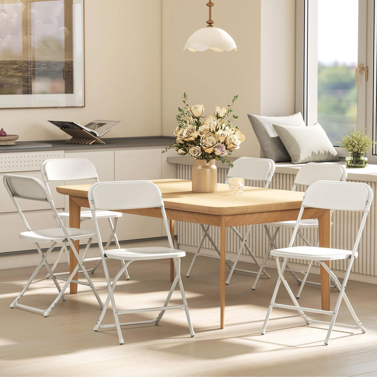 KLAPPSTÜHLE 6er Set aus Kunststoff Klappbar Küchenstuhl mit Ablauflöchern, Weiß - Weiß, Kunststoff/Metall (45/79.5/49cm) - HOMCOM