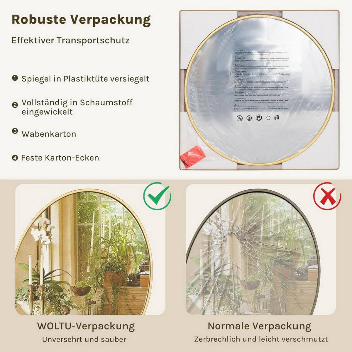 WANDSPIEGEL rund, φ 70cm, Golden - Goldfarben, Glas/Holzwerkstoff (70/70/2cm) - Woltu