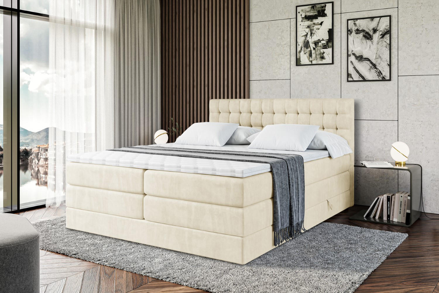 BOXSPRINGBETT VIONE KING - 200 x 200 - H3/H4 - Beige - Beige, Holzwerkstoff (200/200cm) - ALTDECOR