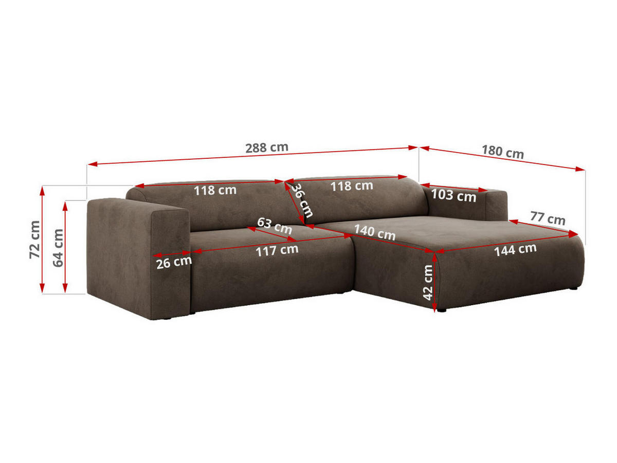 ECKSOFA PASADENA Braun Velvet - Links Seite - Schwarz/Braun, Kunststoff/Textil (288/180cm) - MKS