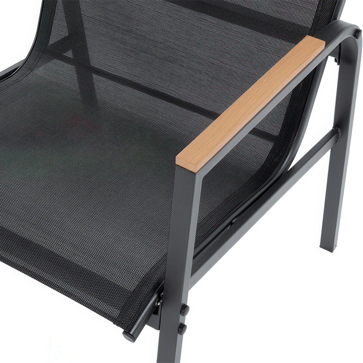 GARTENSET Thaiti, 2-Sitzer-Sofa + 2 Sessel + Couchtisch, Polywood-Armlehnen, Schwarz - Schwarz, Metall - Beautysofa