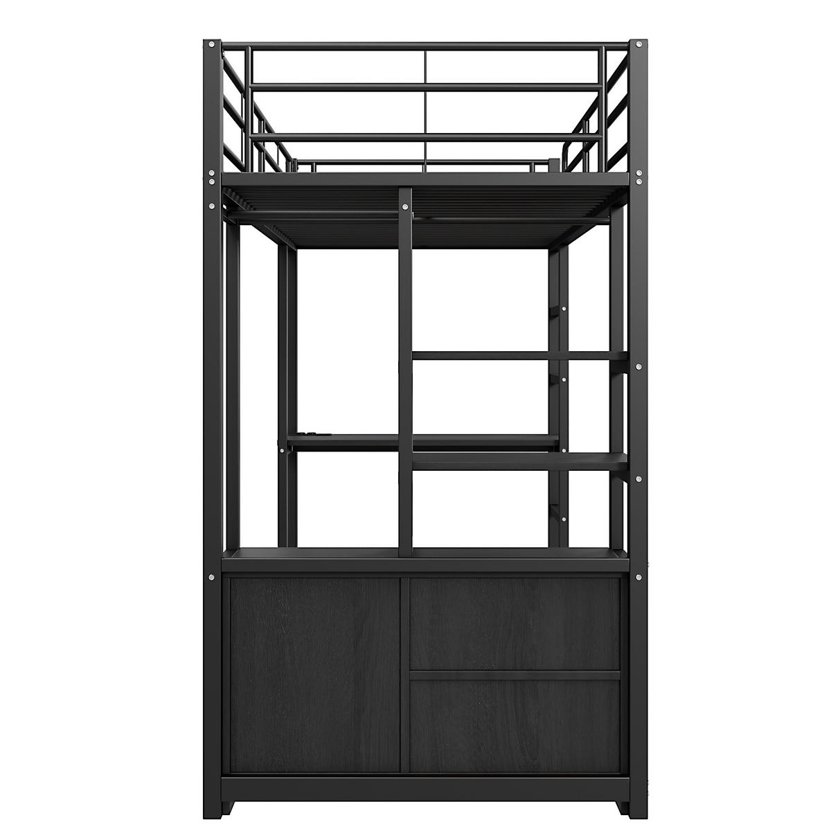 HOCHBETT 90/200 cm Schwarz aus Metall mit Schreibtisch und Regalen - Schwarz, Metall (90/200cm) - OKMYHOME