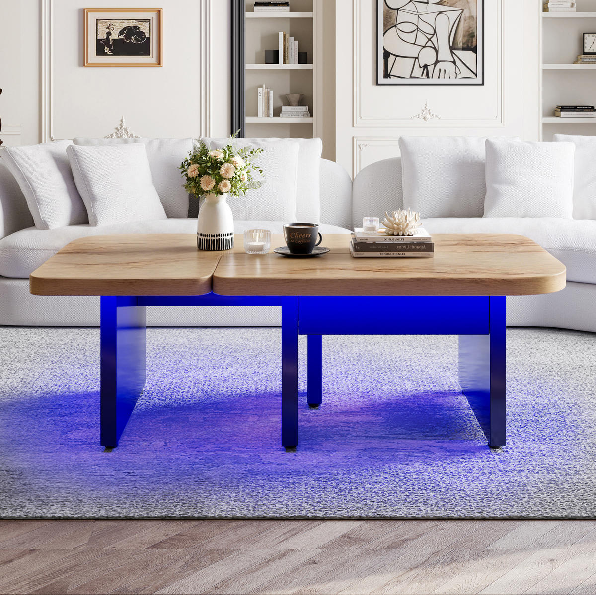 COUCHTISCH 90/60 cm mit LED-Beleuchtung und 2 Schubladen - Naturfarben, Holzwerkstoff (90/60/44.5cm) - BEAOK