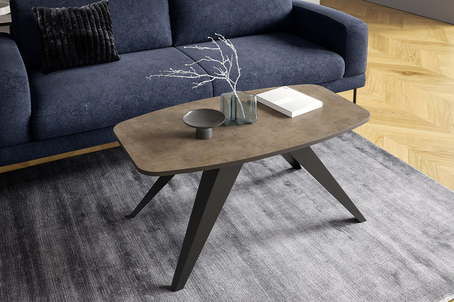 COUCHTISCH Luna Chicago Concrete Dunkelgrau / Schwarz 120 / 60 / 48cm - Dunkelgrau/Schwarz, Holz/Holzwerkstoff (60/120/48cm) - Feldmann-Wohnen