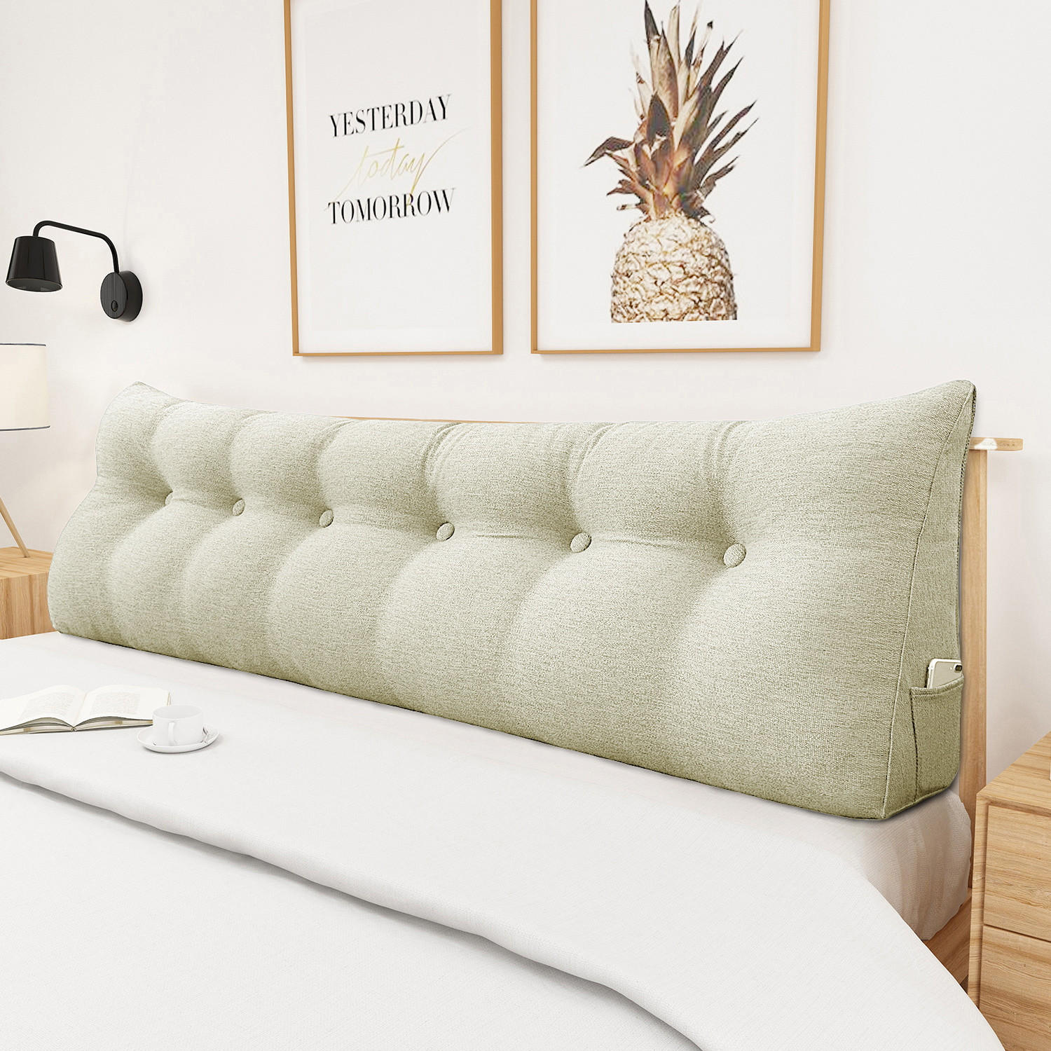 RÜCKENKISSEN für Bett Leinenlook Weiß 200 cm - Weiß, Textil (50/200cm) - Vercart