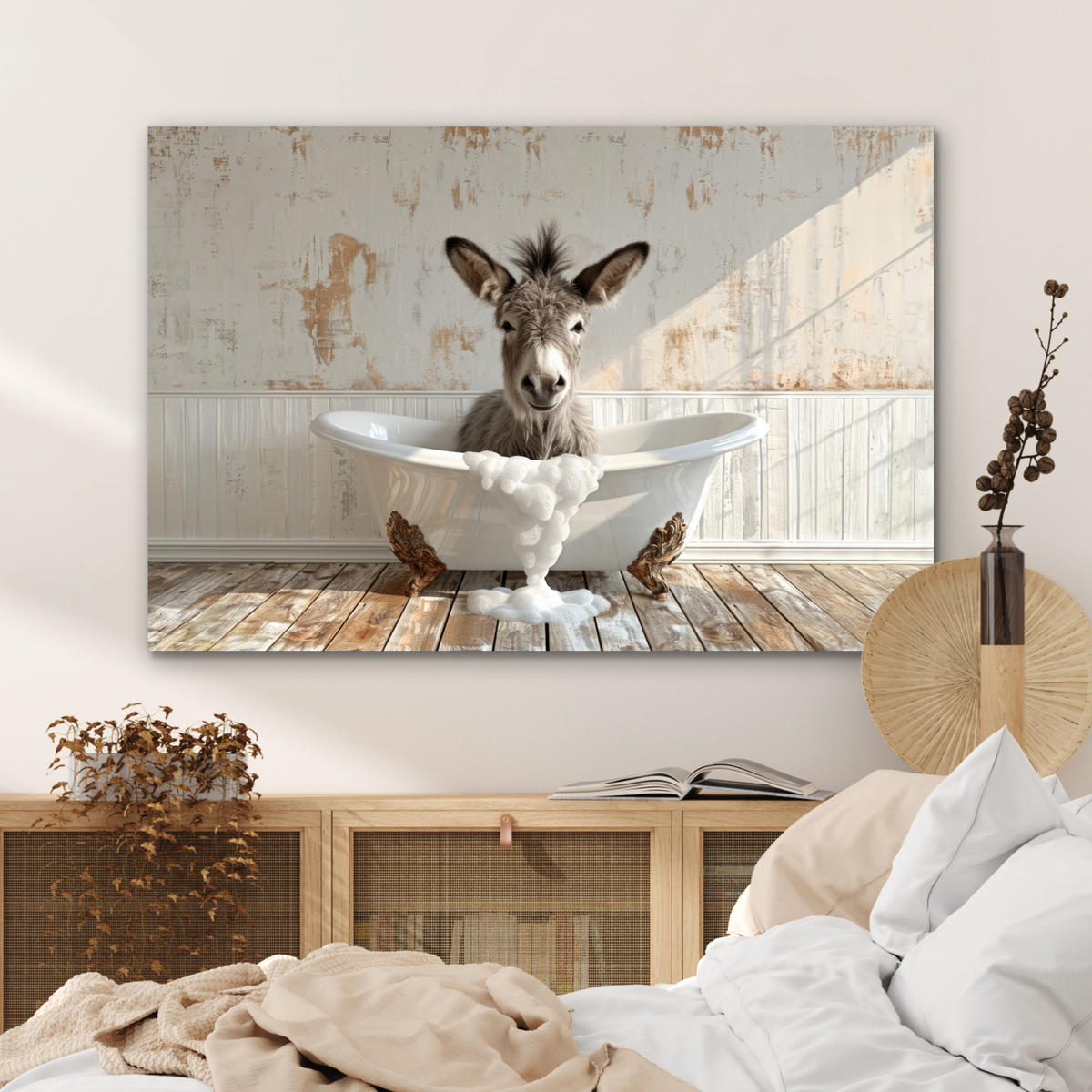 METALLBILD Esel - Tiere - Badewanne - Schaumstoff 90x60 cm - Weiß, Metall (90/60cm) - MuchoWow
