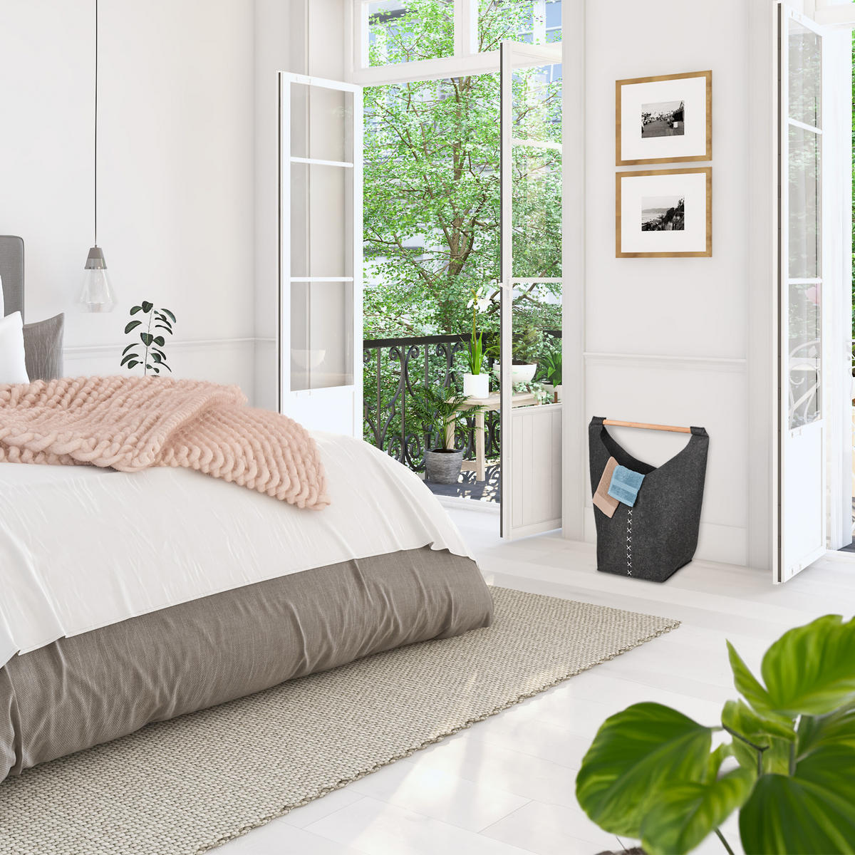 WÄSCHESAMMLER - Grau, Holz/Textil (62/68/34.5cm) - Relaxdays