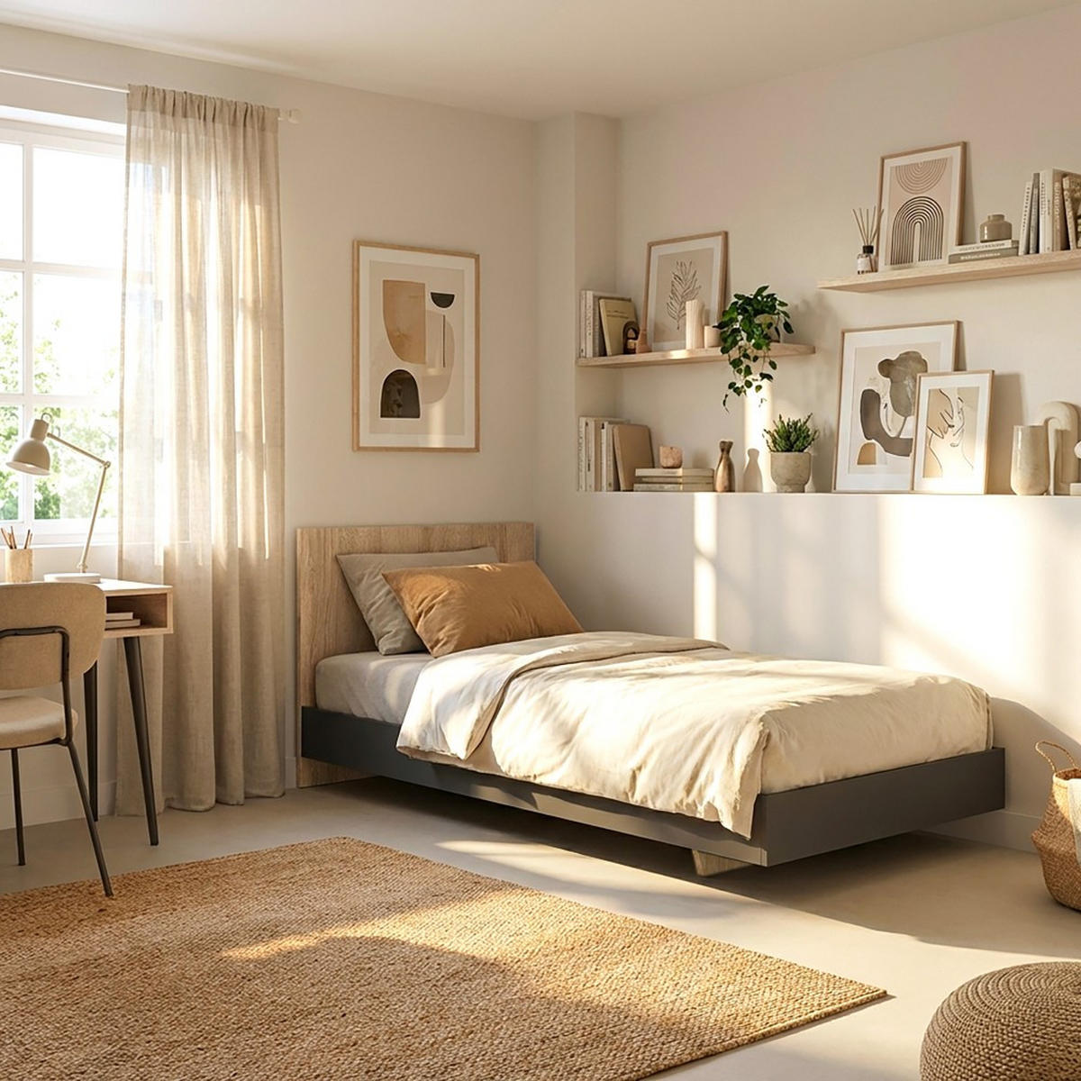 BETT LOFT mit Lattenrost/ Bett 90x190 - Schwarz & gebleichte Eiche - Multicolor, Holzwerkstoff (90/190cm) - Weber Industries