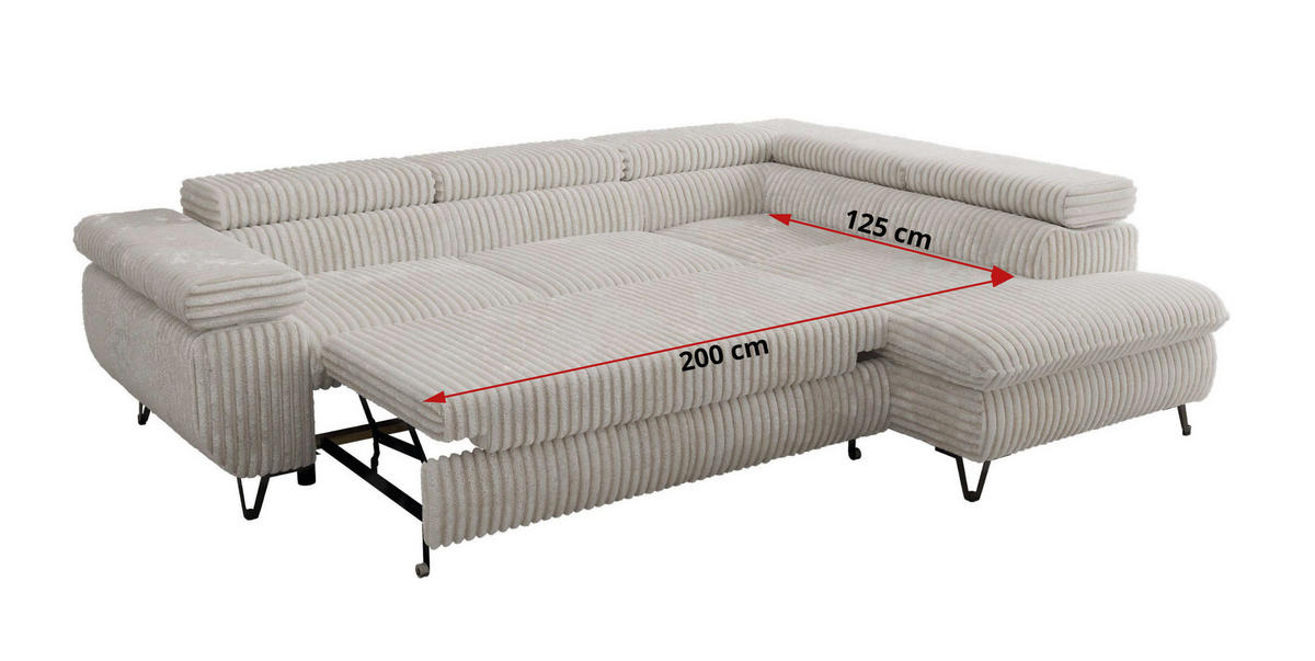 ECKSOFA PABLO L Beige Cord - Links Seite mit Visco Topper - Beige/Schwarz, Textil/Metall (208/273cm) - MKS