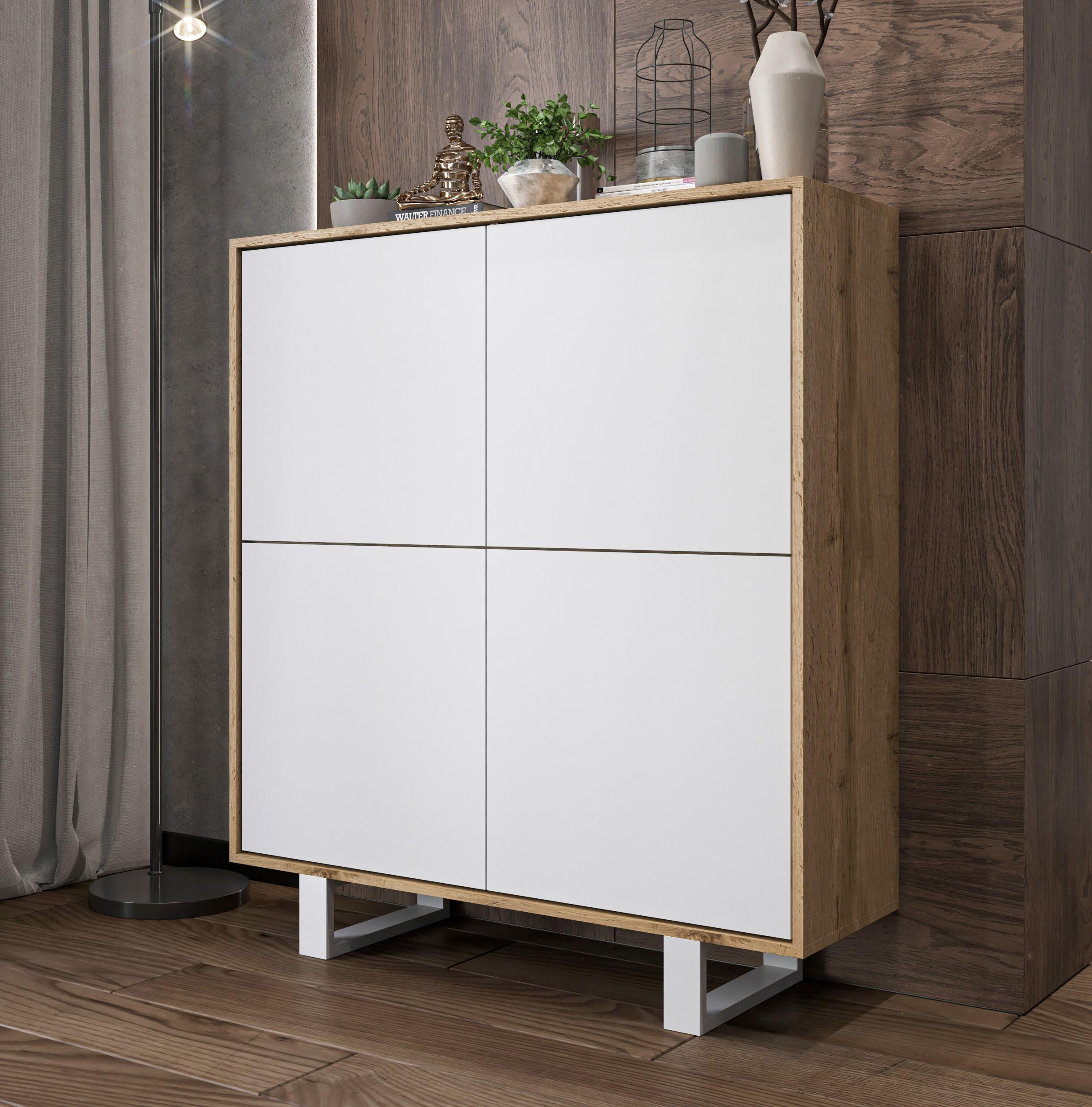 KOMMODE Apollo 4D Eiche wotan Weiß Matt 113/127/35 cm - Weiß, Holzwerkstoff/Metall (113/127/35cm) - Meble Lindner