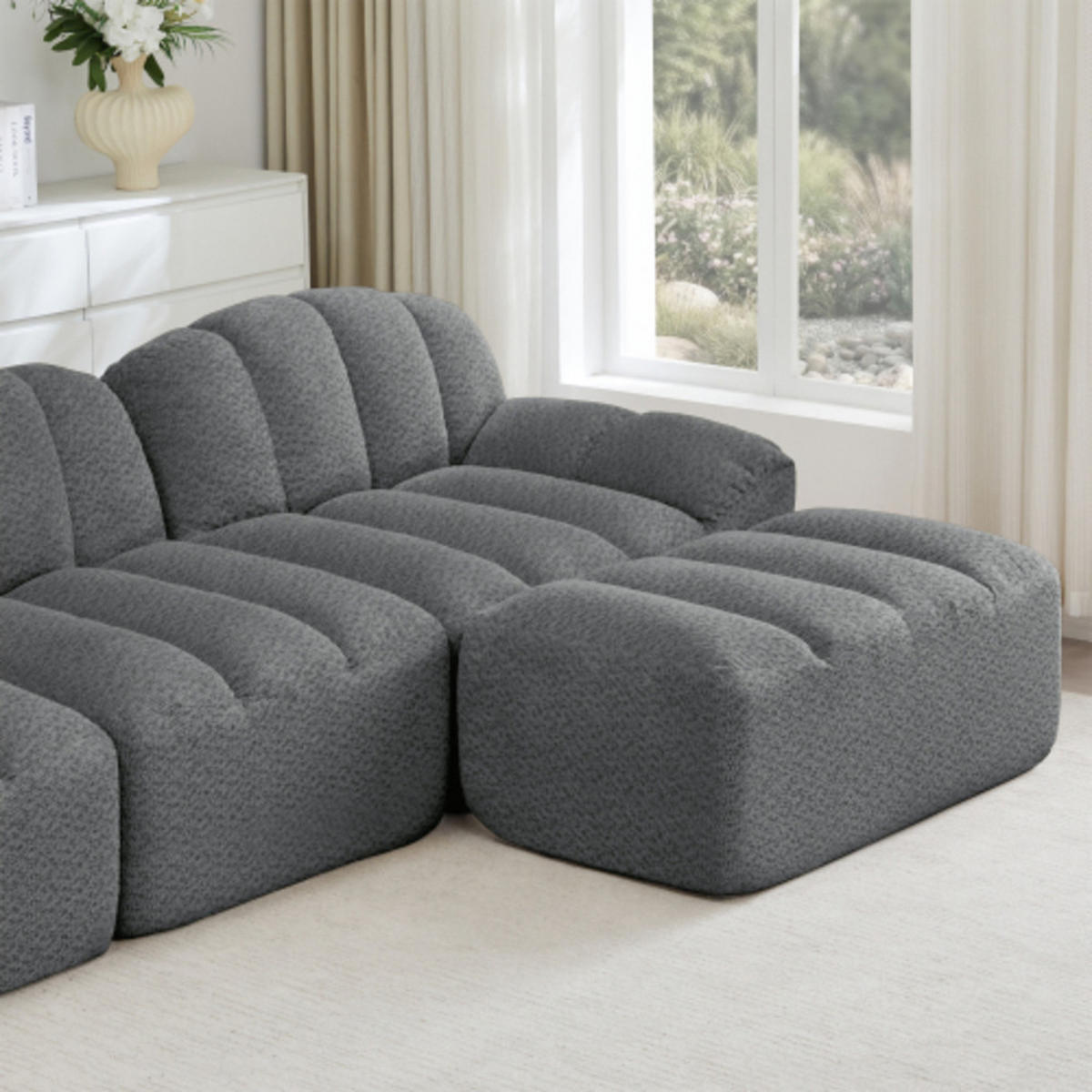 ECKSOFA 288x165x79 cm aus Granular Fleece rahmenlos modular mit 1 Ottoman, grau - Grau, Textil (165/288cm) - Luhomfu