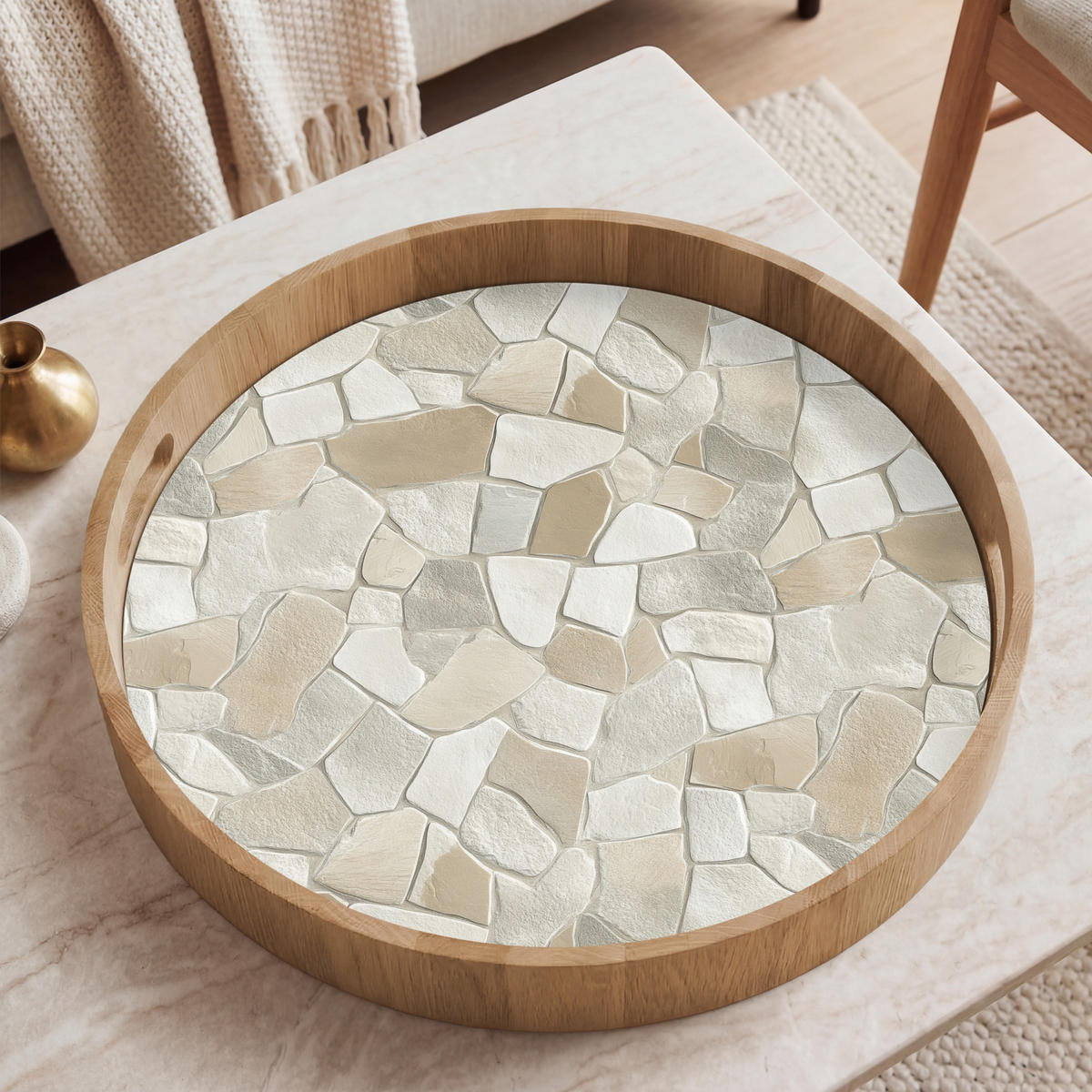 TABLETT - Mosaik - Steine - Beige - 50x50 cm - Beige, Holz (50/5/5cm) - OnlyWow