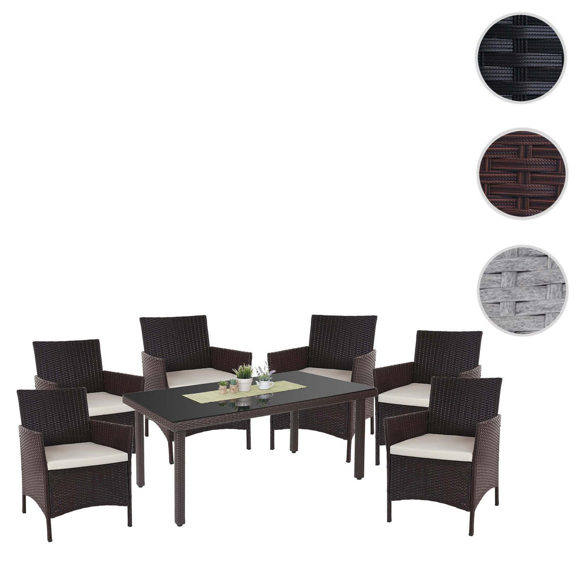 POLY-RATTAN-GARNITUR Braun, Cremeweiß - Braun/Weiß, Kunststoff - MCW