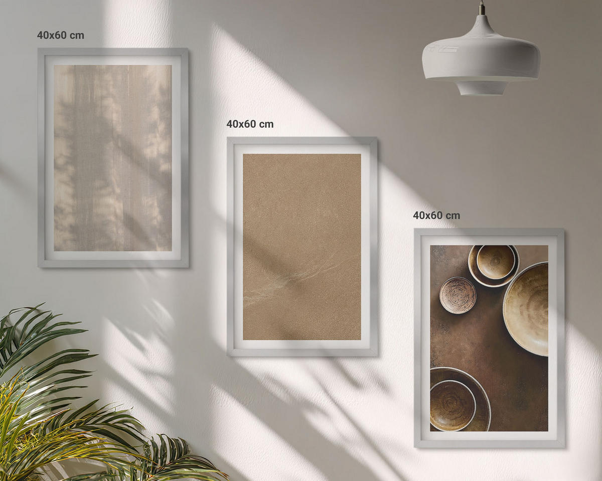 BILDER SET 3er Set - 40x60 cm Silberner Rahmen - Minimalistische Texturstrukturen - Silberfarben, Kunststoff (40/60cm) - TULUP