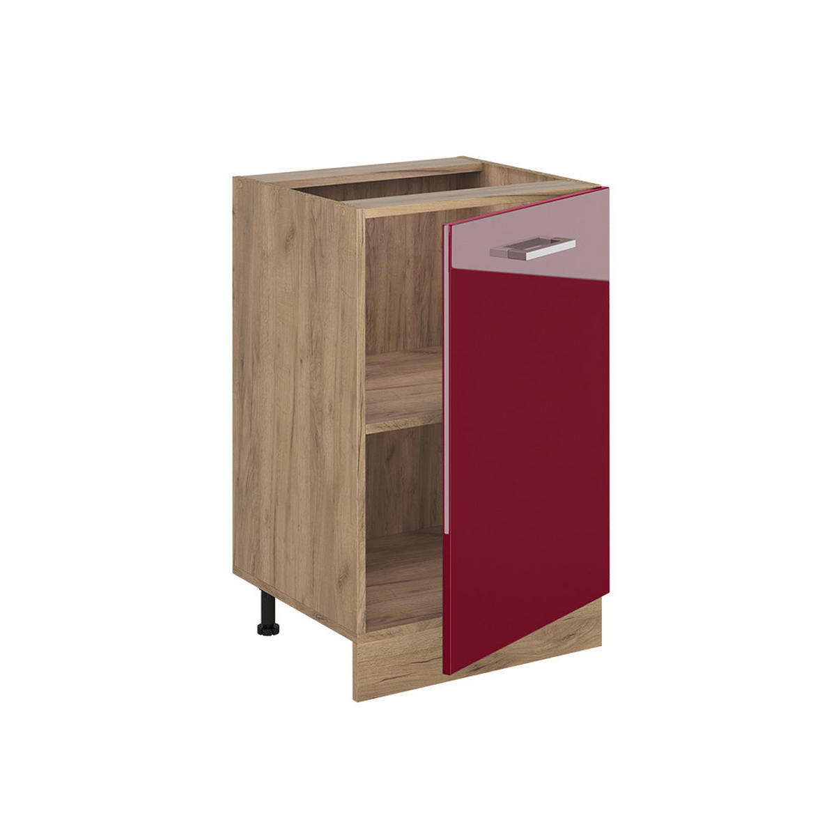 KÜCHENUNTERSCHRANK R-Line, Rot Hochglanz/Goldkraft Eiche, 50 cm Arbeitsplatte Goldkraft Eiche - Honigeiche/Rot, Holzwerkstoff (50/81.6/60cm) - Vicco
