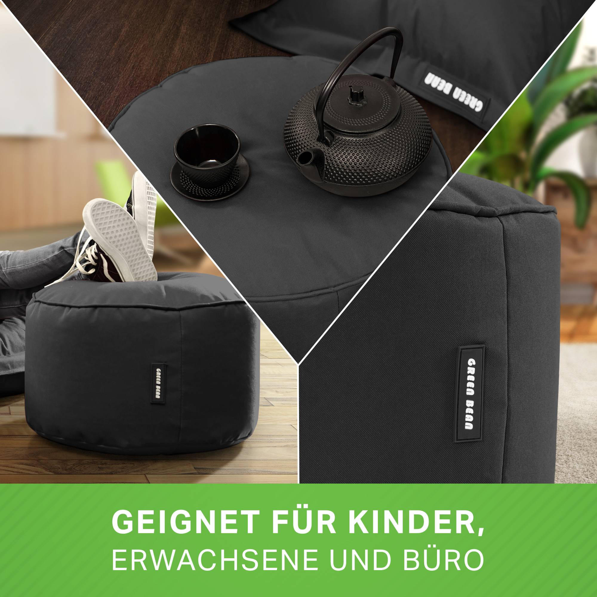SITZSACK-HOCKER Pouf "Stay" 45x25cm - Schwarz, Textil (45/25/45cm) - Green Bean