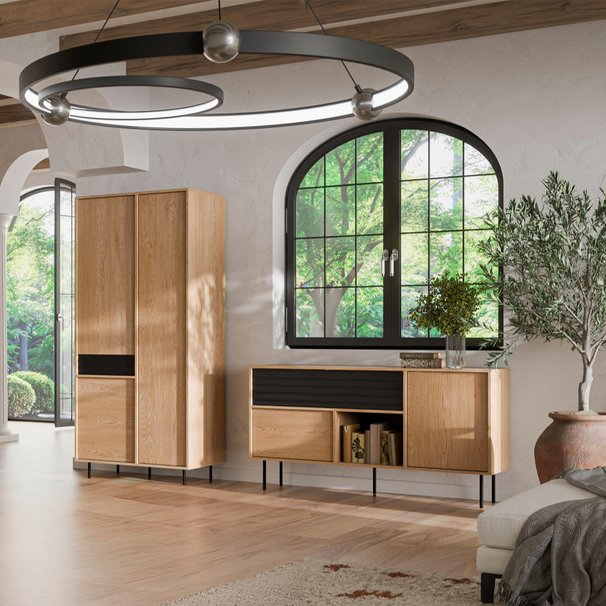 SCHRANK Astra Holz und Schwarz - Schwarz, Holzwerkstoff (90/195/52cm) - Petits-meubles