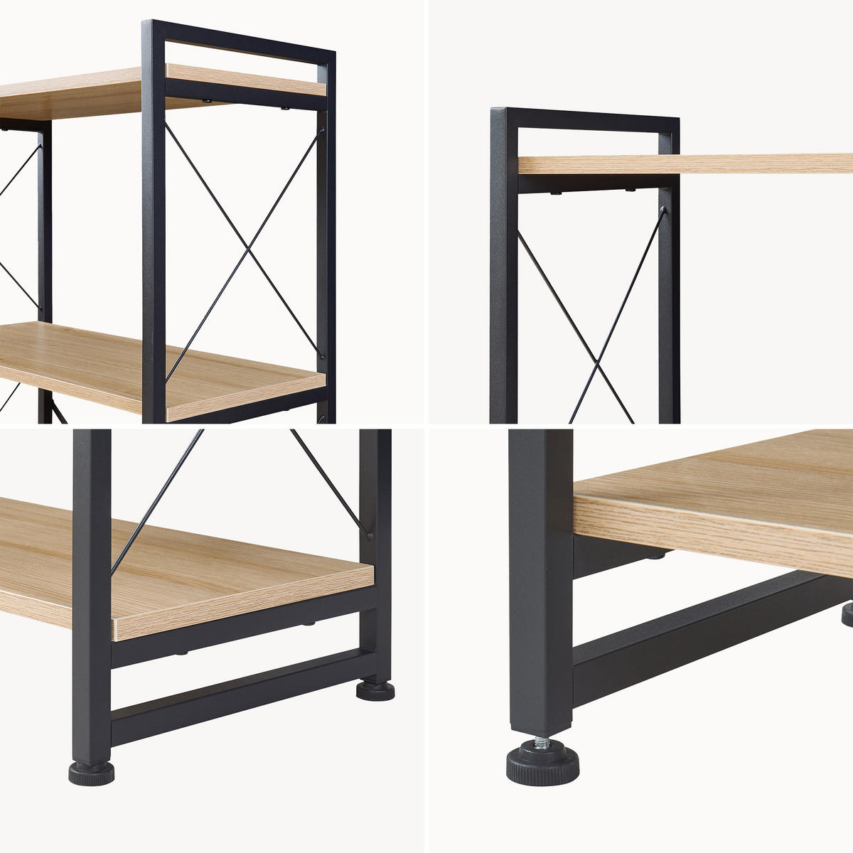 STOJANOVÁ POLICE Skørping - černá/barva dubu, kov/kompozitní dřevo (65/160/30cm) - [en.casa]