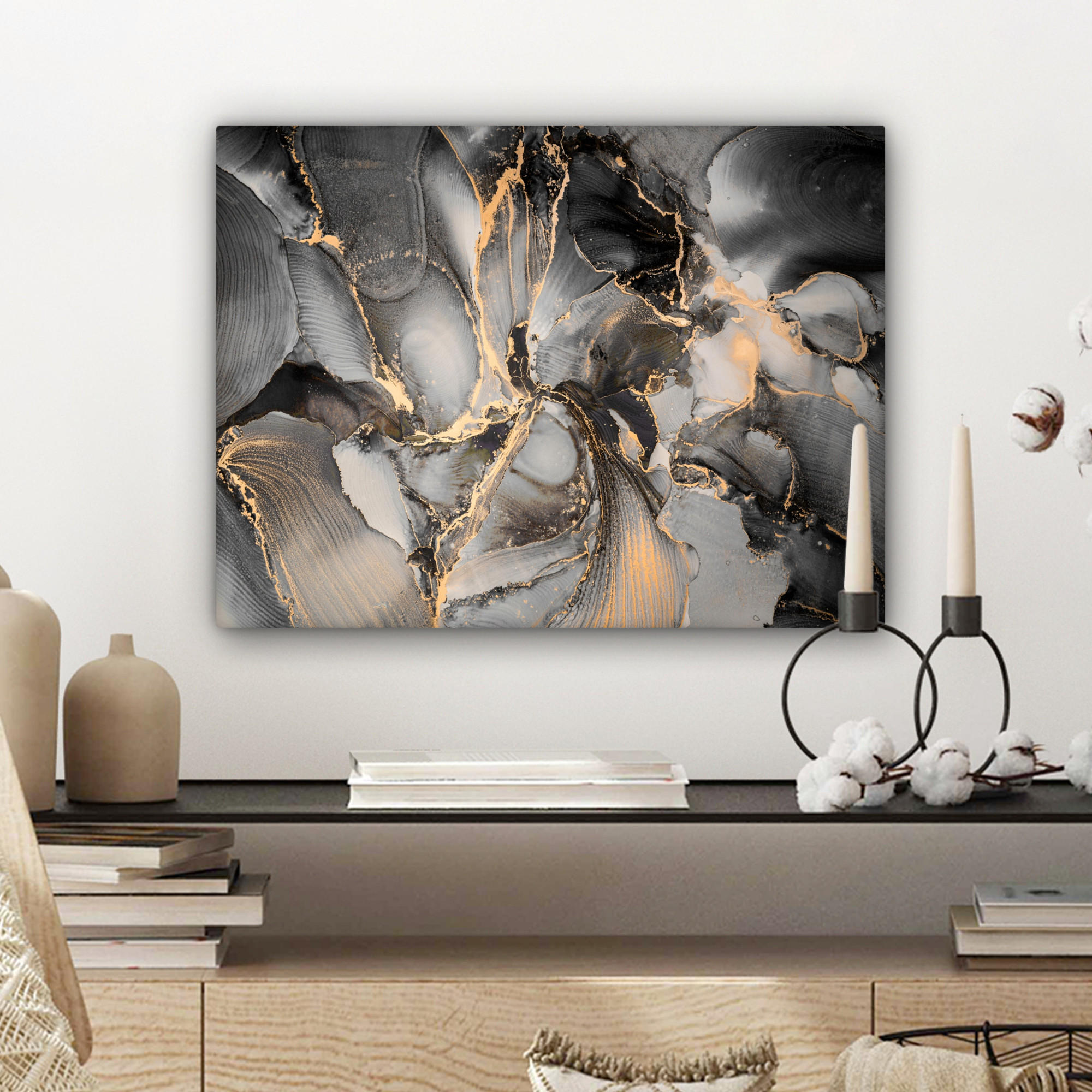 LEINWANDBILD Grau - Luxus - Gold - Marmor 40x30 cm - Dunkelgrau, Textil (40/30cm) - MuchoWow
