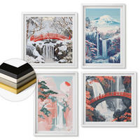 WANDBILDER 4er-Set - 50x50 cm & 40x60 cm Weißer Rahmen - Wasserfälle, Berge, Brücken, Bäume - Weiß, Kunststoff (50/50cm) - ArtPrintCave