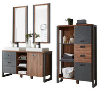 BADMÖBEL-SET 6-teilig Eiche Stirling, Matera grau, Doppelwaschtisch inkl. 2 x Waschbecken 248 x 205 cm Badkombination - Eichefarben/Grau, Holzwerkstoff (248/205/40cm) - Furn.Design