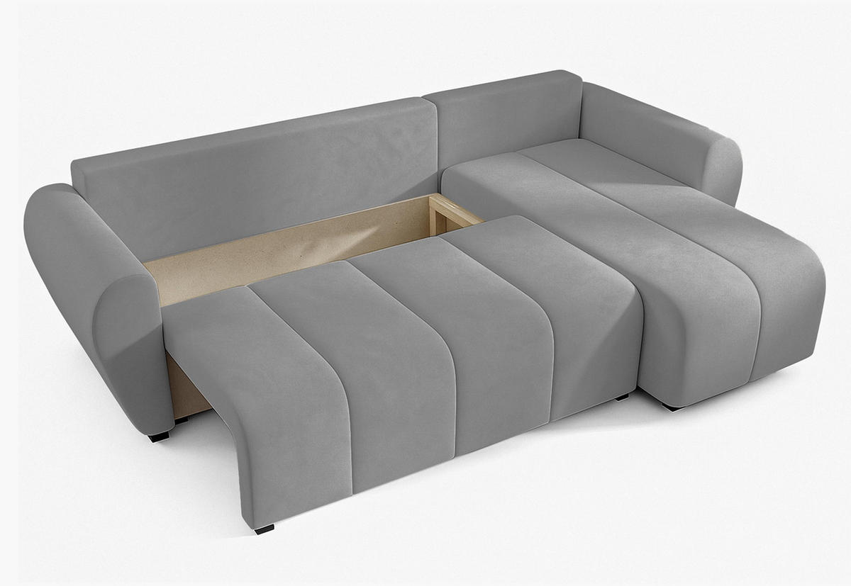 ECKSOFA L Form Malatya Hellgrau 246/145/82 cm stilvolle mit Schlaffunktion R - Hellgrau/Schwarz, Kunststoff/Textil (246/145cm) - AX Living