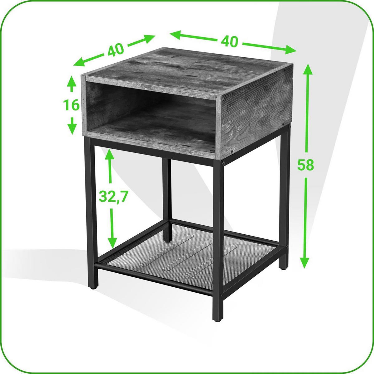 BEISTELLTISCH Holzoptik Metall Dunkelgrau Schwarz 58x40x40 cm - Dunkelbraun/Schwarz, Holzwerkstoff/Metall (40/40/58cm) - Begryf