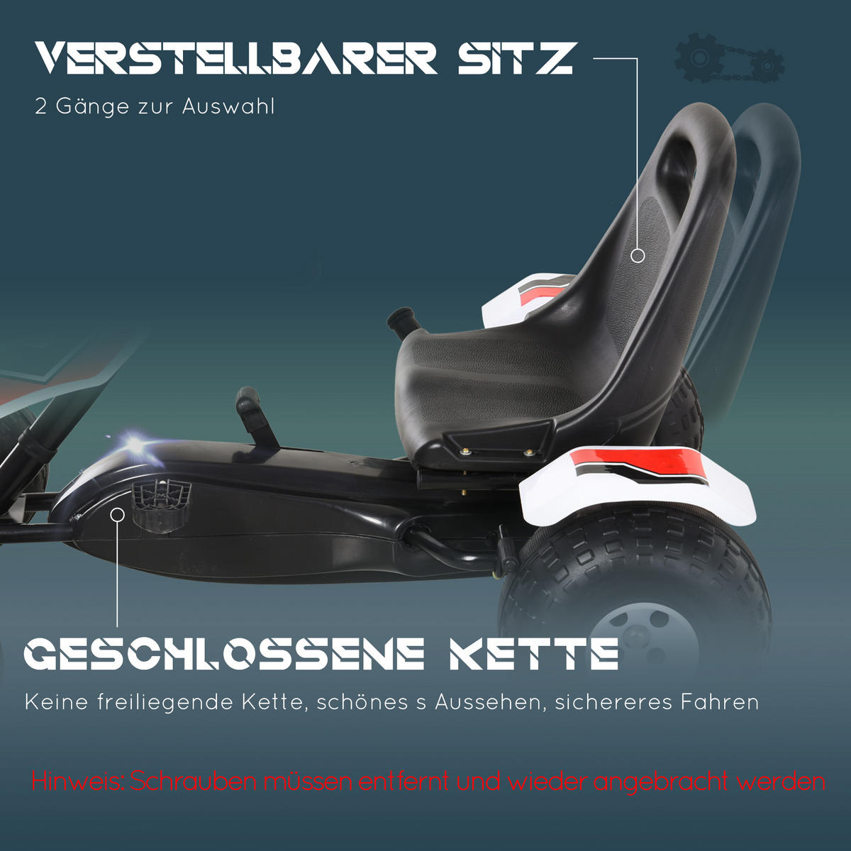 KINDER GO KART TRETAUTO, Weiß, Stahl+ - Weiß, Metall (104/66/57cm) - HOMCOM