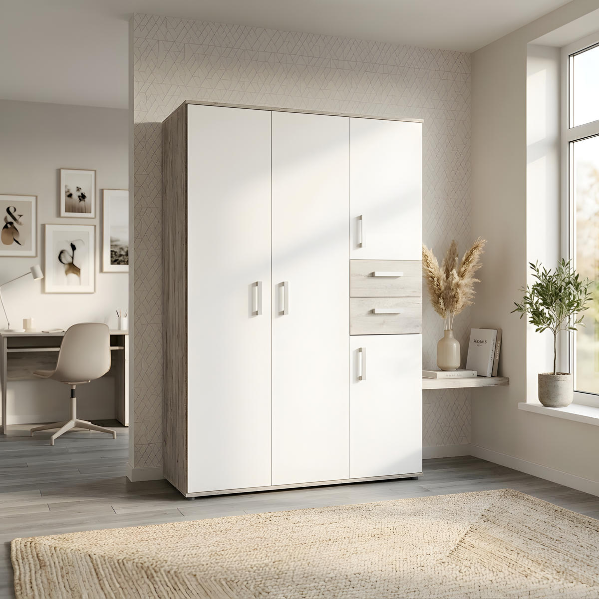 JUGENDZIMMER-SET Bente 3-tlg. - Eichefarben/Silberfarben, Holzwerkstoff/Kunststoff (1/1/1cm) - arthur berndt