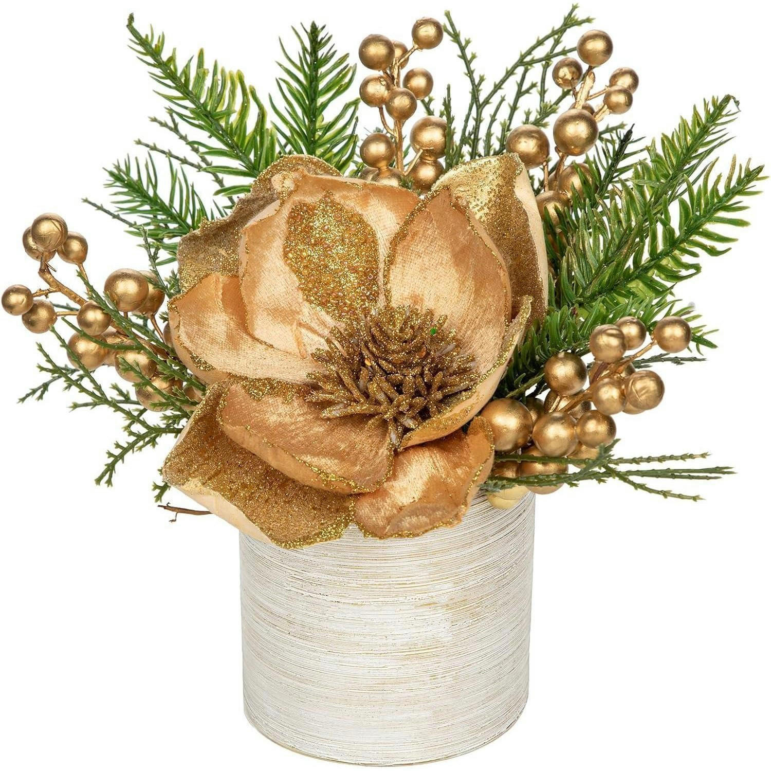 KUNSTPFLANZE Weihnachtsarrangement Magnolie Gold im Keramiktopf - Goldfarben, Keramik (26cm)
