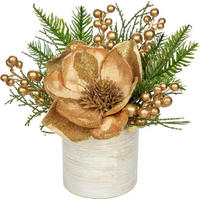 KUNSTPFLANZE Weihnachtsarrangement Magnolie Gold im Keramiktopf - Goldfarben, Keramik (26cm)