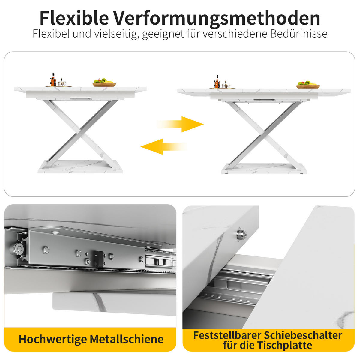 AUSZIEHBARER Esstisch aus MDF mit Marmormuster, 118-157/75/76,4 cm, Weiß - Weiß, Holzwerkstoff (118/75/76.4cm) - Redom