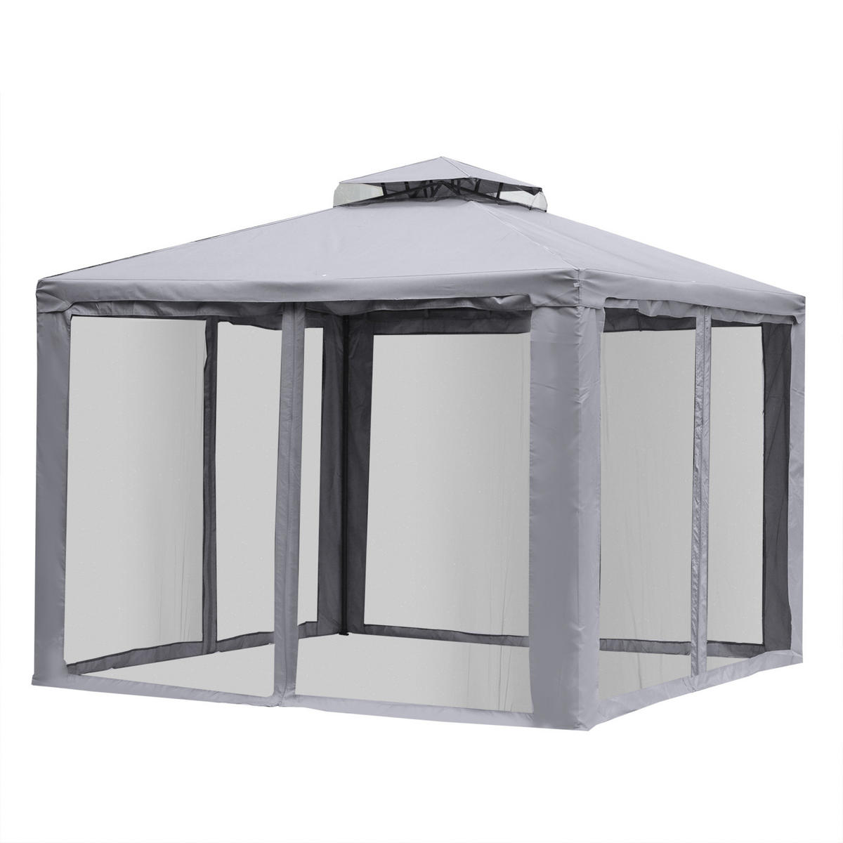 PAVILLON mit Doppeldach, ca. 3x3 m mit Moskitonetz, Seitenteile Garten-Pavillon aus Metall Hellgrau - Hellgrau, Textil (294/265/294cm)