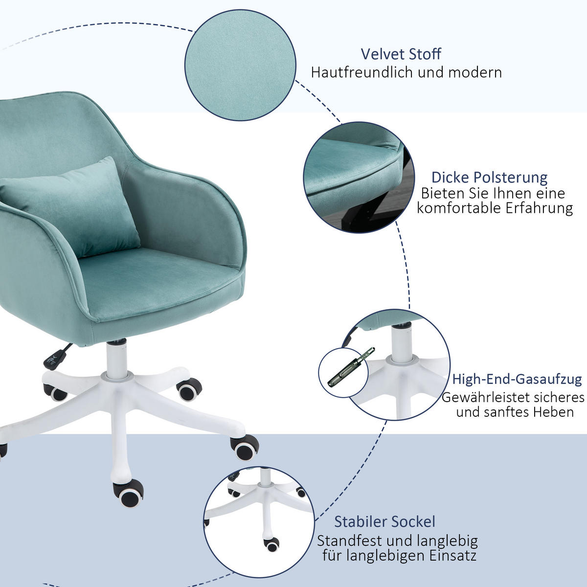 MASSAGE-BÜROSTUHL in Samtoptik mit Vibrationsfunktion 55 cm x 65 cm x 86 cm Grün - Grün, Textil (70/86/57cm)