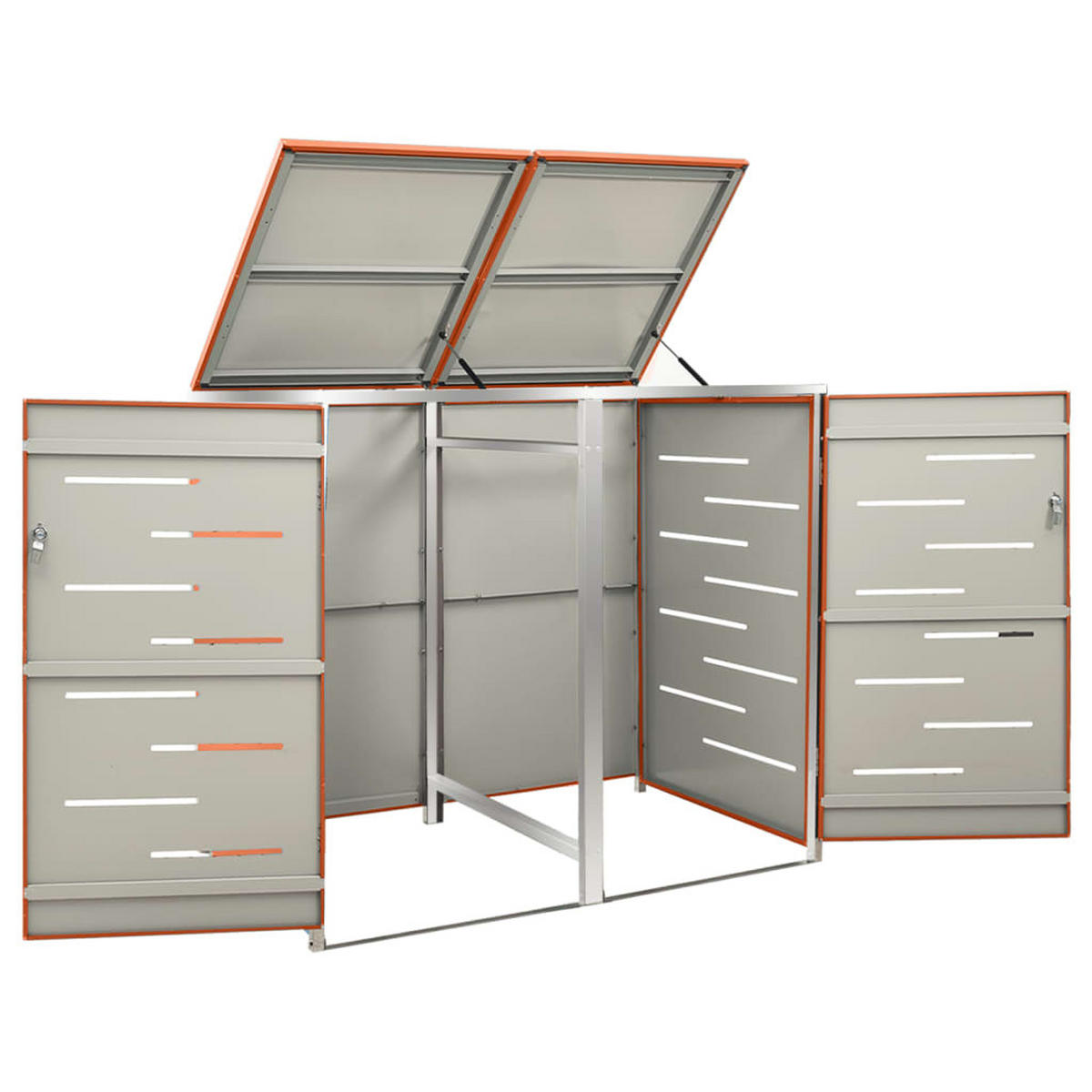 2ER Mülltonnenbox JAGU Edelstahl | Orange | 115,5x138x77,5cm | Für 2 Tonnen 240L - Orange, Metall (138/115.5/77.5cm) - DELUKE