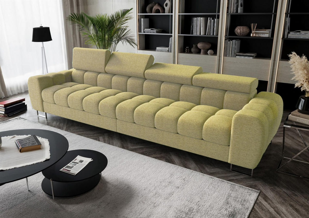 SOFA 4-sitzer Bastien In Stoff Aragon - Hellgrün, Holzwerkstoff/Textil (335/95/97cm) - Fun Möbel