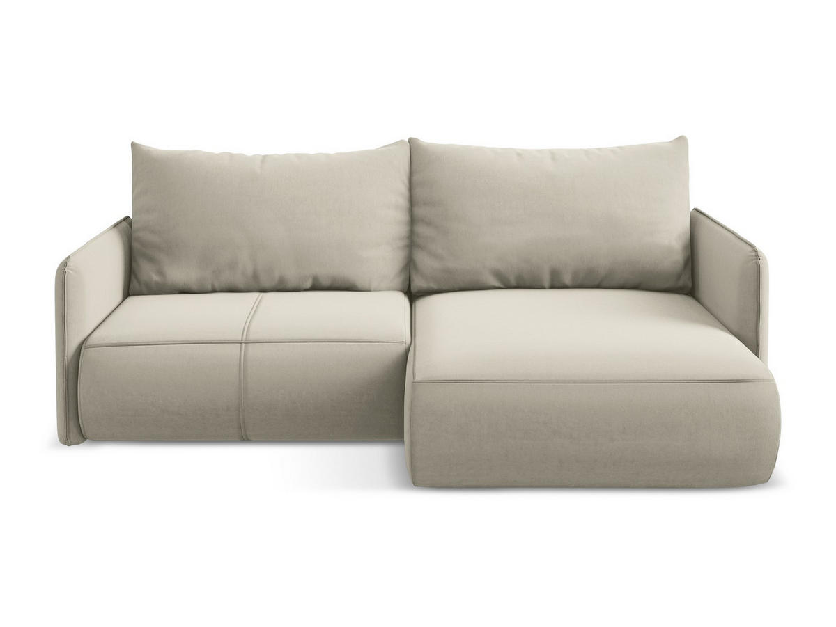 ECKSOFA mit Schlaffunktion Samt Stoff Creme - Perlmutt/Creme, Kunststoff/Textil (207/148cm) - Makamii