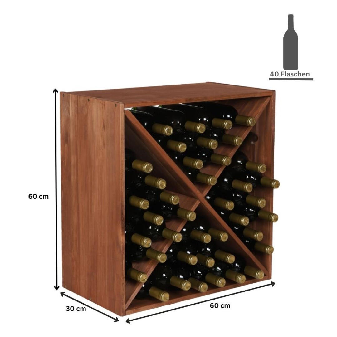 WEINREGAL Vincellar Mod 60x60x30 cm Kreuz Modul Für 40 Flaschen Massives Kiefernholz Braun Geölt - Braun, Holz (60/60/30cm) - PROREGAL