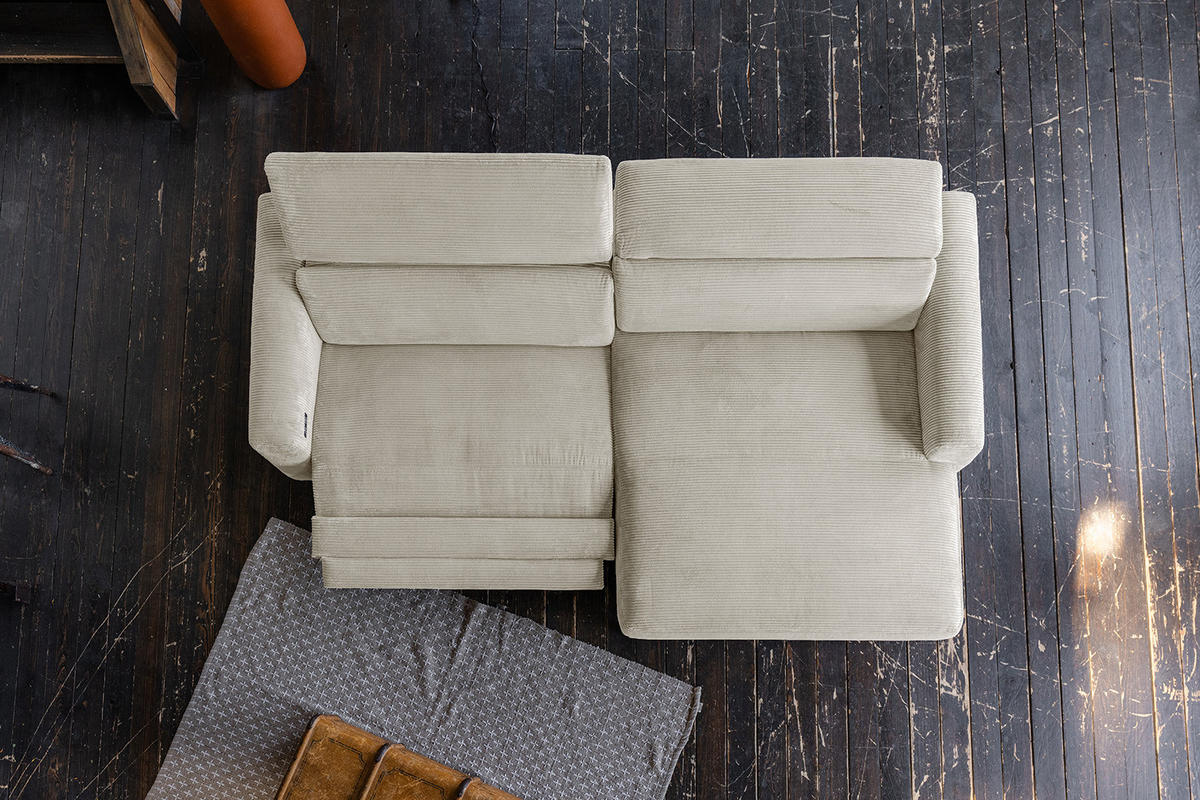 ECKSOFA LAISKA Cremeweiß Cord Relaxfunktion - Creme/Schwarz, Textil/Metall (282/177cm) - KAWOLA