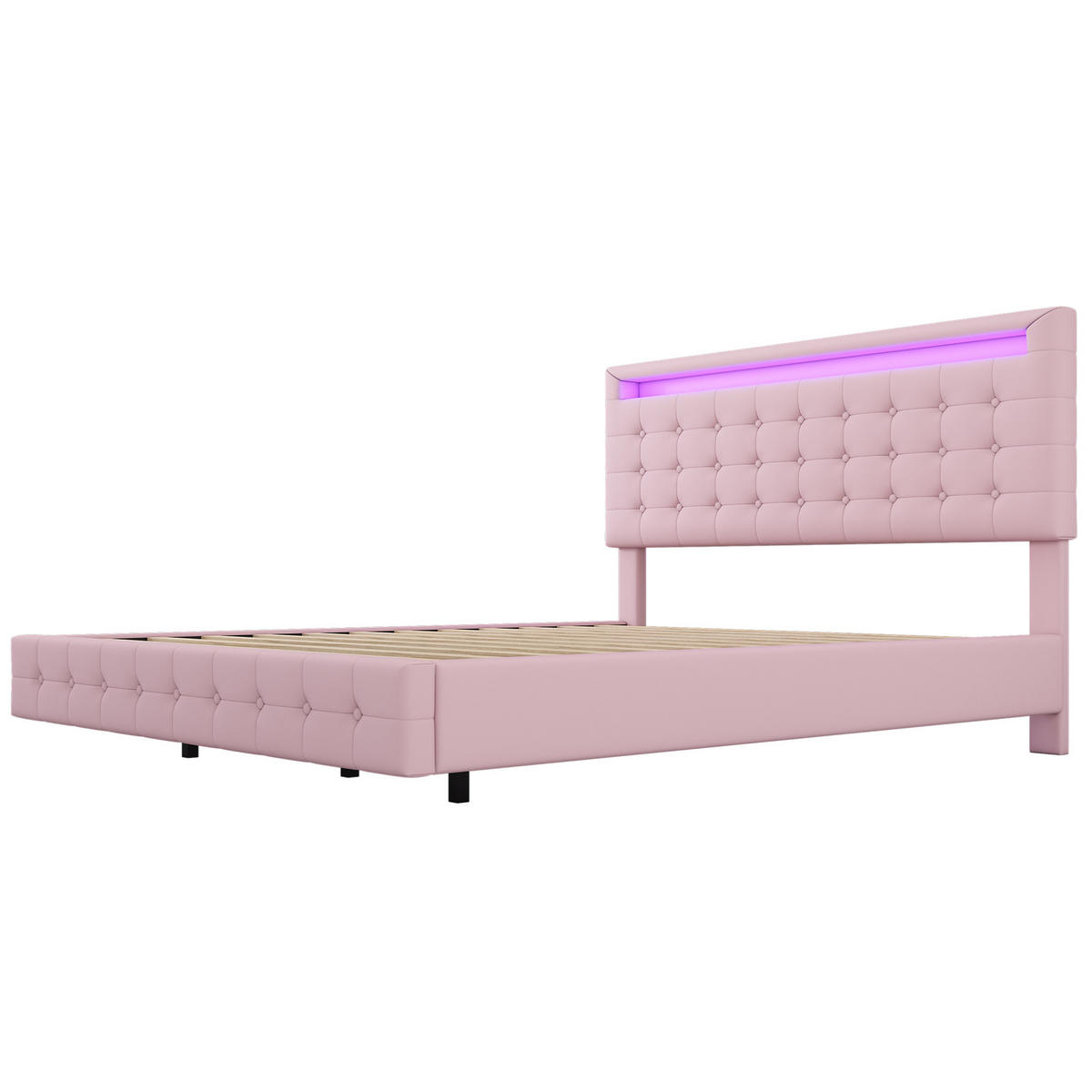 BETT mit LED-Beleuchtung 140x200 cm PU Pink - Pink, Metall (140/200cm) - Meubliv