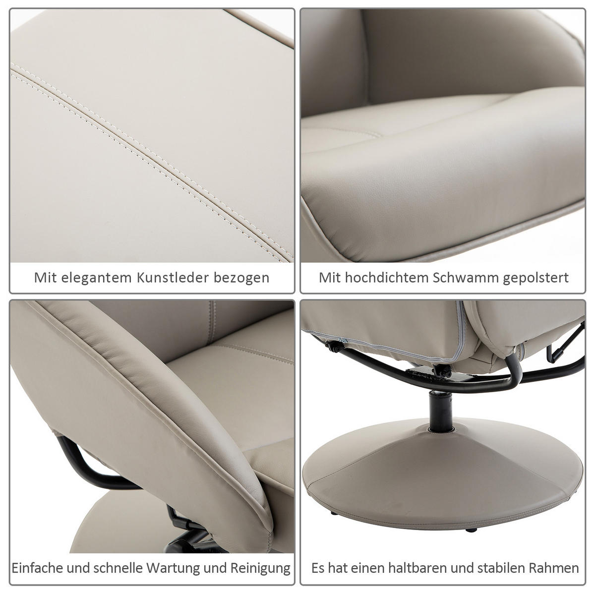 RELAXSESSEL, Fernsehsessel, Grau - Grau, Holz (67/98/78cm) - HOMCOM