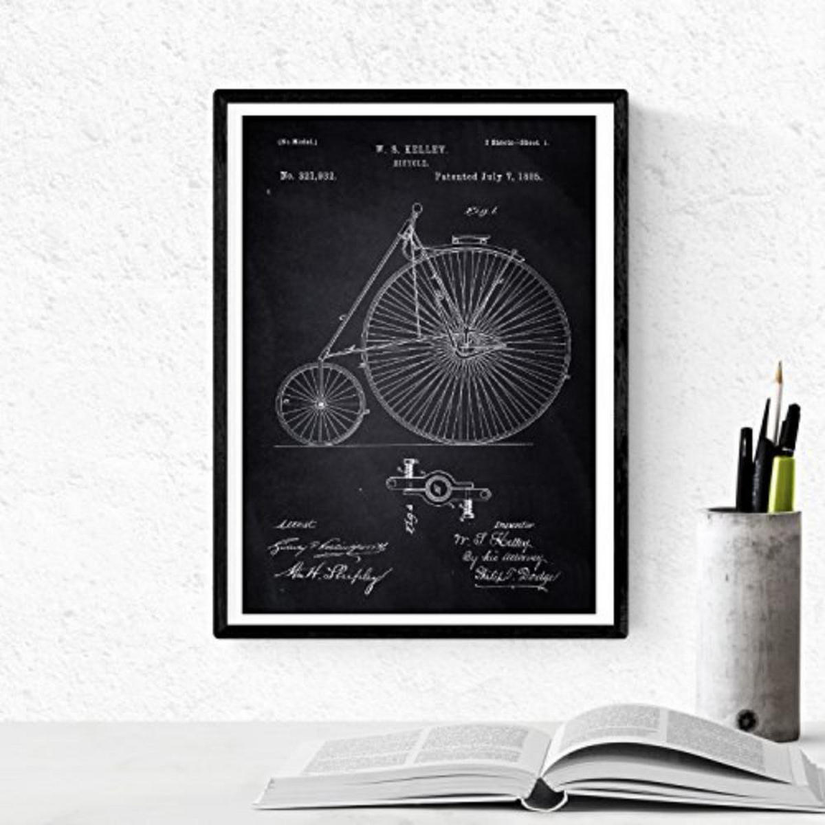 POSTER Set mit 4 Schwarz Fahrrad Patent A4 Schwarzer Rahmen - Schwarz, Papier (29.7/3cm) - Nacnic