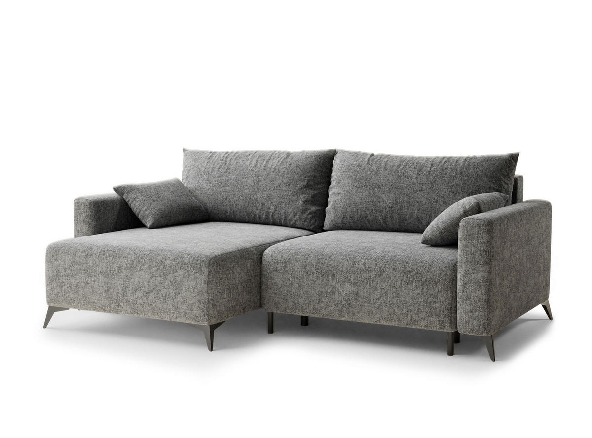 ECKSOFA MIT SCHLAFFUNKTION Leon Grau Chenille-Stoff - Schwarz/Grau, Holz/Holzwerkstoff (148/239cm) - Maison de Reve