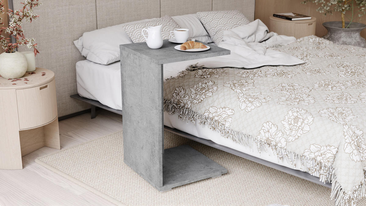 BEISTELLTISCH Rechteckig Betonoptik mit Ablage und Rollen - Grau, Holzwerkstoff (40/40/66cm) - designimpex